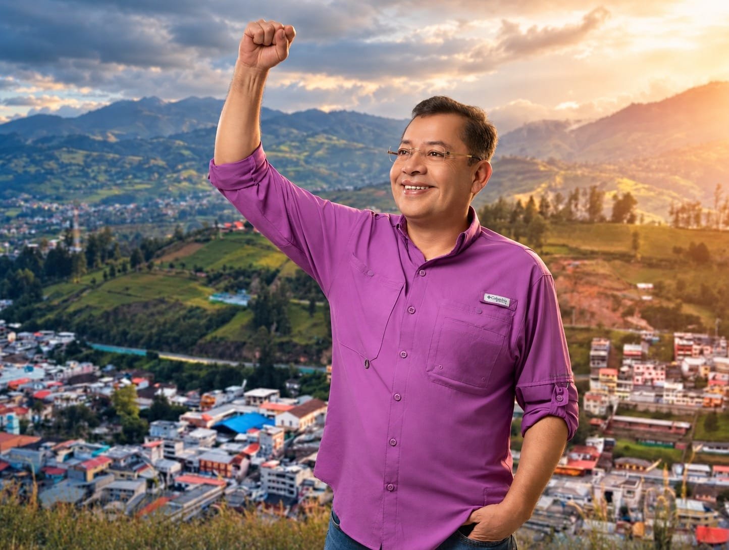 Iván Lucio con el puño en alto frente al cantón Chimbo